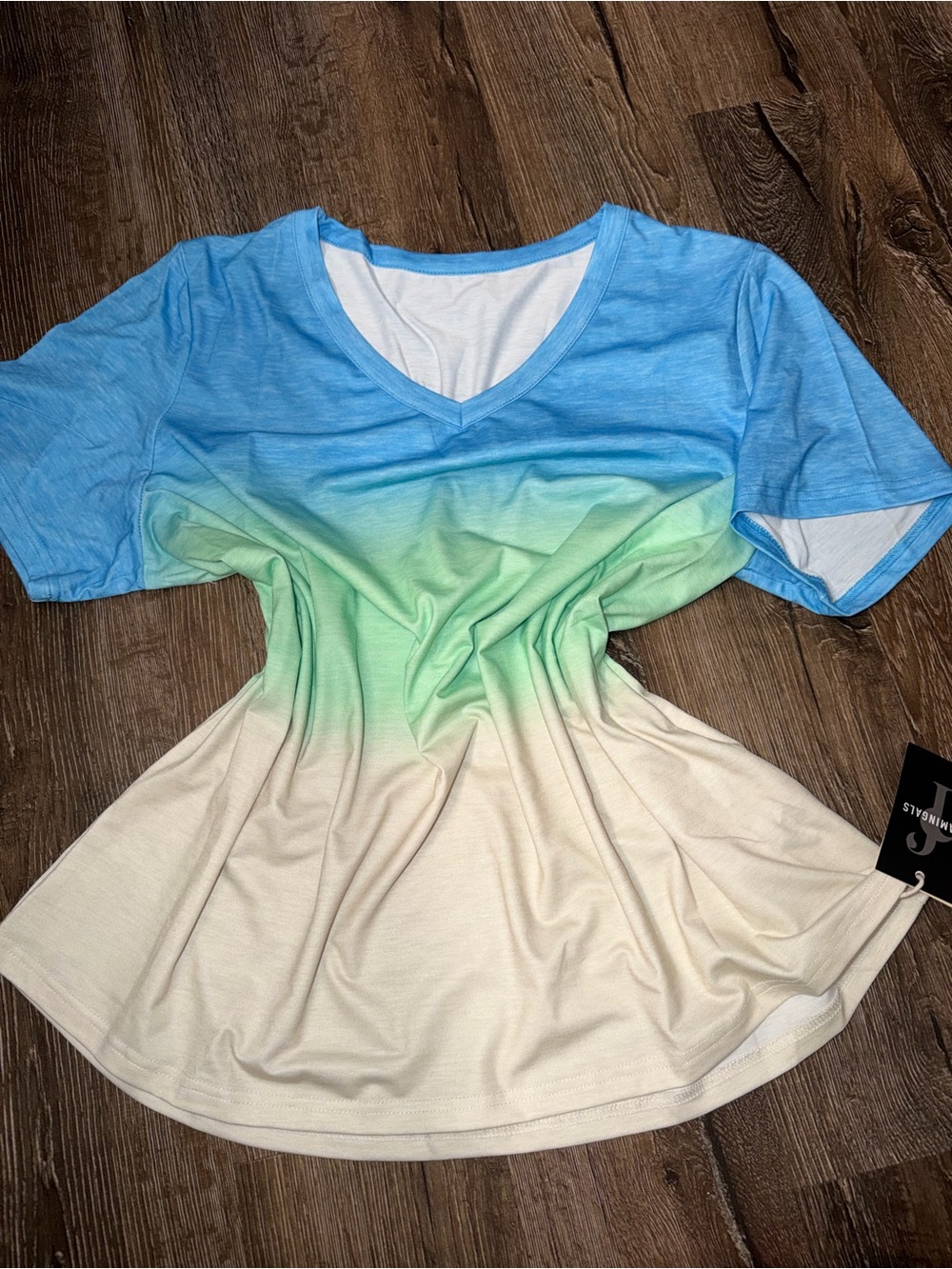 Women's Ombre V-Neck Tee in Blue, Green & Cream